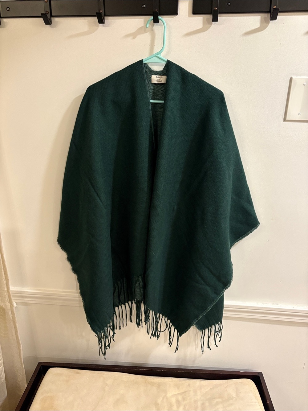 Dark Green Fringe Shawl Wrap - by David and Young